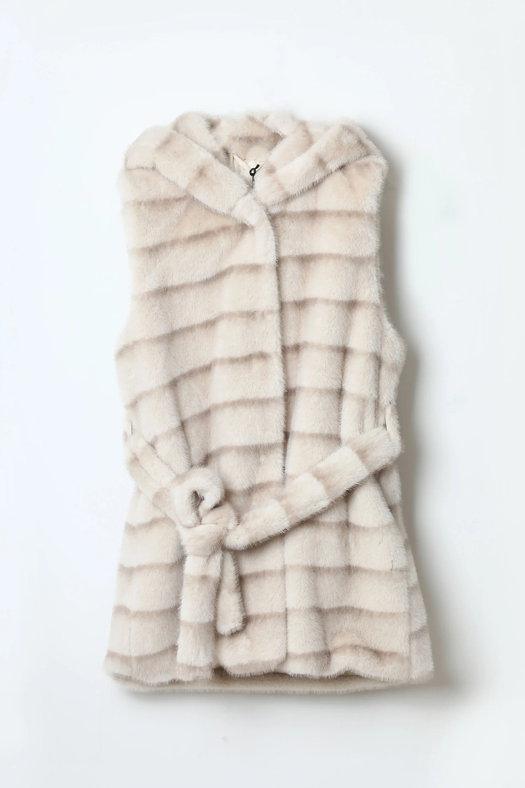 YV0490 Sleeveless Eco Fur Vest With Belt