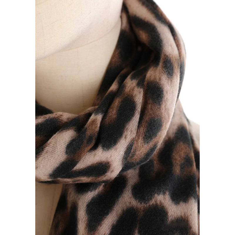 YF4899 Leopard print scarf with fringe