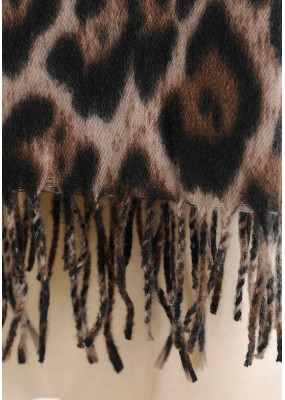 YF4899 Leopard print scarf with fringe