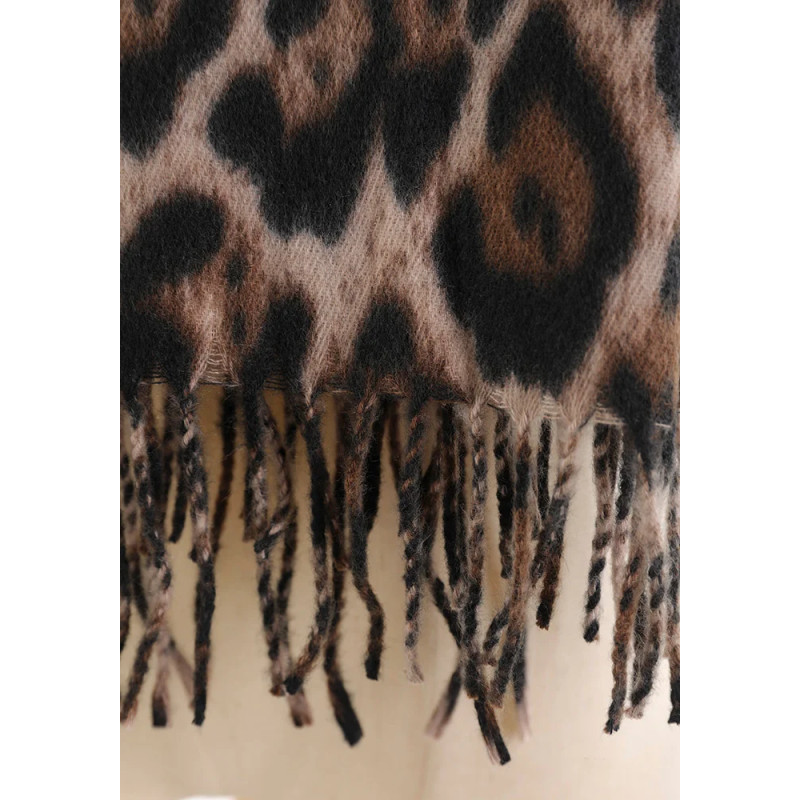 YF4899 Leopard print scarf with fringe