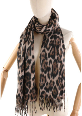 YF4899 Leopard print scarf with fringe